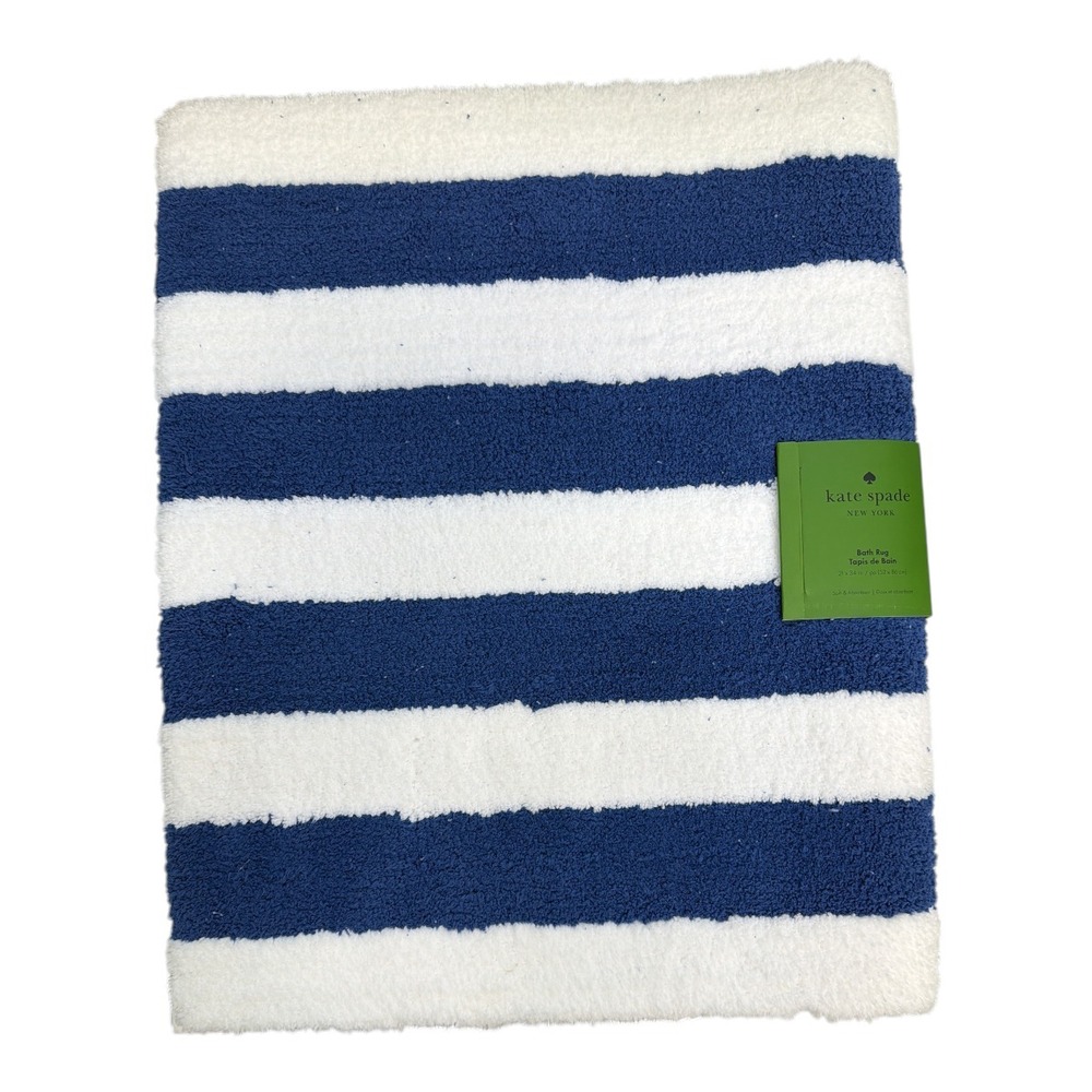 Kate Spade New‎ York Navy White Stripe 21" x 34" Non-Slip Backing Bath Rug NWT
